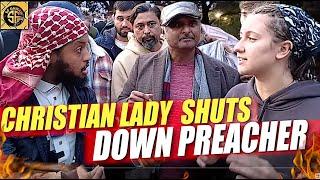 American Christian Girl Shuts Down Christian Preacher! Siraj Speaker's corner