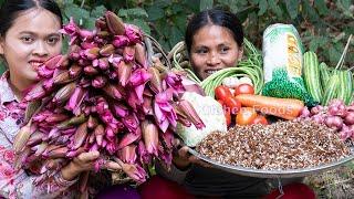 Yummy Mixed Clear Raw Water Lily With Weaver Ant Recipe- Cooking with Natural Vegetables 100%