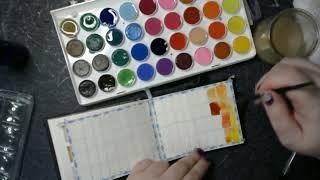 Swatching Artist Loft Low Grade Water Color Paints with QOR watercolor medium added