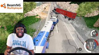 Swerving through traffic in HUGE trucks lmaooo | BeamNG.Drive