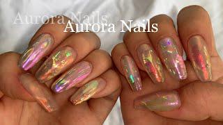 [셀프네일/Eng] 얼음네일은 여름에 해야 제맛!/ 여름네일/ 카누팁연장/ 오로라네일/ Aurora Nails Tutorial Ice Nails/ Self Nail