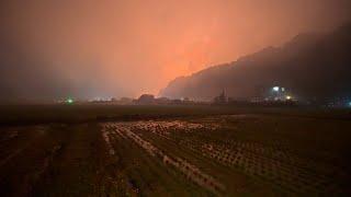 Heavy rain and firework at rice fields of night Narita, Japan 2024 ・4K HDR