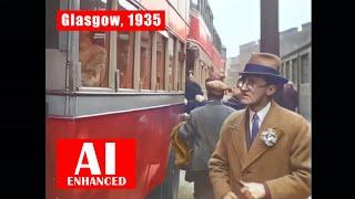 "Glasgow Gets to Work", 1935. AI Enhanced. BW. Upscaled to HD.