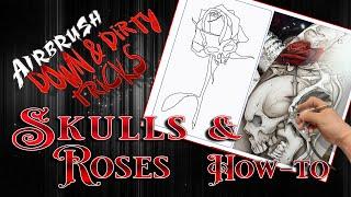 Live Airbrushing: Skullz in Roses  Freehand & Masking