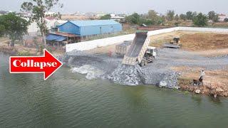 Ep3.OMG! Collapsed Stone into the water after Shantui Dozer & Shacman Dump Truck Unloading Stone