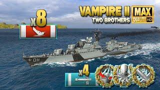 Destroyer "Vampire II": 8 ships destroyed on map "Two Brothers" - World of Warships