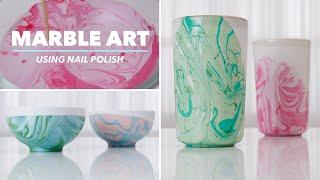 MARBLE ART DIY | Repurposing Glasses, Bowls & Plates Using Nail Polish | Modge Podge Craft Ideas