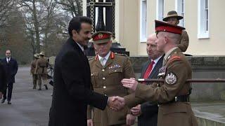 Qatari emir arrives for visit at Sandhurst military academy, his alma mater | AFP