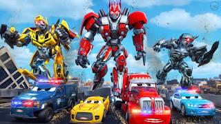 Transformers Epic Battle: OptimusPrime, Bumblebee, Cop Cars vs Evil Megatron Robot! Hero Cars Movie