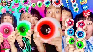 Rainbow Gummy Eyeball Emoji Food Challenge ASMR Compilation!  bubble tea boba milo(Part1)