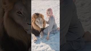 A beauty plays with an lion and fuse with it #americagottalent #magic #funny #dance #lion