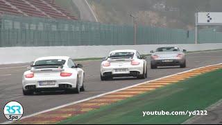 Mercedes SLS AMG vs 2x Porsche GT2 RS at Spa F1 track