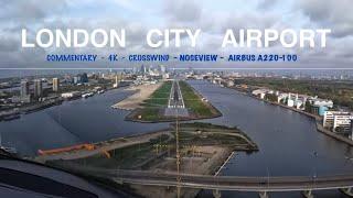 Pilot View London City Cockpit Landing Airbus A220 - 2024 in 4K