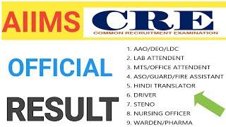 AIIMS CRE -2025 OFFICIAL RESULT OF AAO, DEO, LDC, MTS, DRIVER, FIRE, LAB ATTENDENT, STENO, NURSING