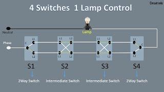 4 Switch 1 Light  Connection / Two way switch / Intermediate Switch / 3 way switch Connction