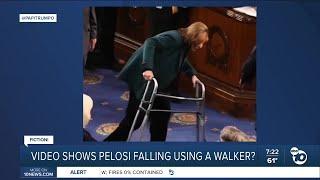 Video shows Nancy Pelosi falling down while using walker on house floor?