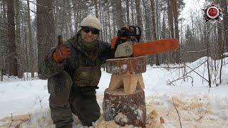 Amazing 5 Minute Loggers Camp Table/Chair With A Chainsaw #survival #outdoors