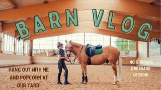 BARN VLOG! Harlow and Popcorn at the stables! No stirrups dressage lesson!