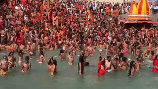 First Shahi Snan of Naga Sadhus at Kumbha Mela in Haridwar on Mahashivaratri, 2021