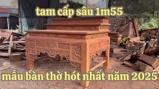 Bàn Thờ Đẹp Gỗ Hương Đá Kích Thước Khủng Tam Cấp Sâu 1m55. Mẫu Án Gian Thờ Được Ưu Thích Nhất 2025