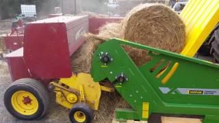 Hustler Chainless XR1500 Demo, feeding round bales into a small square baler