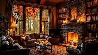 Smooth Jazz Music in a Reading Nook for a Cozy Autumn Day  Fireplace Sounds for Unwinding