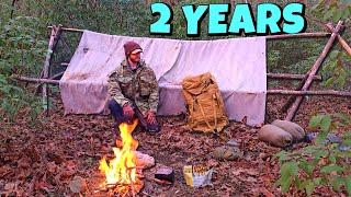 Bushcraft Shelter 2 Years Later | Overnight Winter Camp | Night Hiking