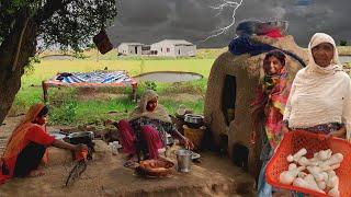 During Rain harvest and cooked Mushrooms by Punjab Desert Village women in Mud house | Rural Life