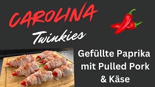 Carolina Twinkies: Gefüllte Paprika mit Pulled Pork, Cheddar & Frischkäse im Bacon-Mantel  #olesbbq