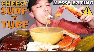 ️ MESSY EATING •  CHEESY SAUCE w/ ALASKAN KING CRAB LEGS  + BBQ RIBS • mukbang • LESS TALKING