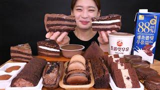 Chocolate dessert [Choco cake, brownie, macaron, icecream] Mukbang