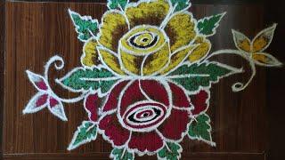 flowers rangoli | very very easy kolam | beginner muggulu | dhinam oru kolam