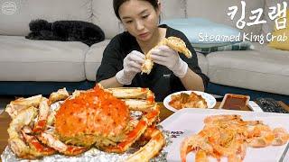 Real Mukbang:) GIANT King crab!  Rice mixed with crab stuffing... This slaps 