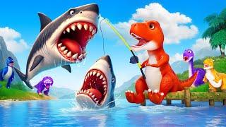 Crazy Dinos Fishing Adventure: T-Rex vs Shark | Funny Dinosaur Activities | Jurassic World