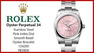 ▶ Rolex Oyster Perpetual 34 Pink Index Dial Smooth Bezel Oyster Bracelet124200 - REVIEW