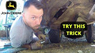 How to Change Lawn Mower Blades - John Deere Riding Mower - DIY Cool Trick!