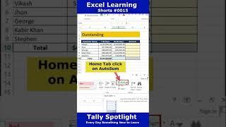 Easy Way to Sum in Excel -15 |  Excel Learning for Beginners  #Shorts