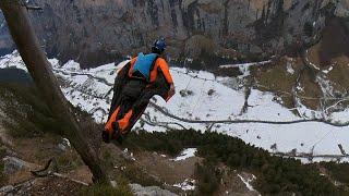 Wingsuit BASE jump, High La Mousse, Switzerland