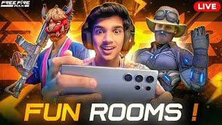 FUN ROOMS| 4 V 4| CHALLENGE IN S24 ULTRA | FREE FIRE LIVE TELUGU #dfg #freefire