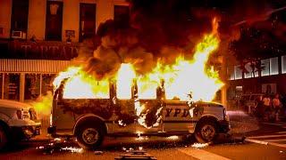 **NYC RIOT MAYHEM** 4 NYPD CARS BURN & EXPLODE & Protestors Block FDNY - Cop Reported Trapped Inside