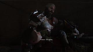 Kratos telling his son a bedtime story