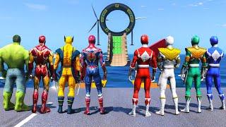 SPIDERMAN, HULK, IRONMAN VS POWER RANGERS | All SUPERHEROES Racing Challenge Sea Ramp Competition~!