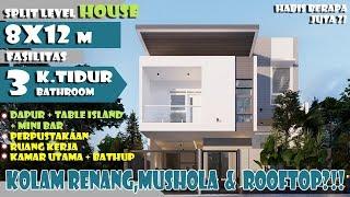 Split level house 8x12 meter 3 kamar 3 toilet + bathup mushola kolam renang rooftop mini bar pustaka