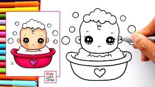 Aprende a dibujar un BEBÉ KAWAII en una Tina de Baño