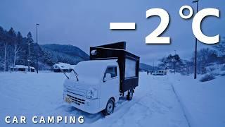 [Winter car camping] Car camping in the snow in extreme cold. DIY light truck camper