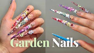 colorful garden nails on XXXXXL tips  (ASMR gel-x tutorial)