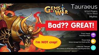 Gems of War Tauraeus New Mythic is BAD? He's AWESOME! Team guide and strategy!