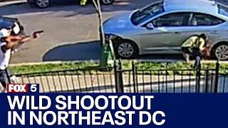 RAW VIDEO: Wild shootout in Northeast DC captured on home surveillance video | FOX 5 DC