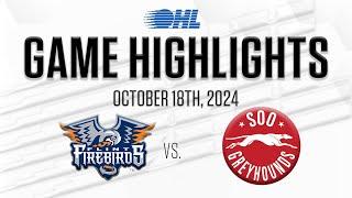 OHL Highlights: Flint Firebirds @ Sault Ste. Marie Greyhounds Oct. 18, 2024