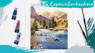 Watercolor Painting Time Lapse | Landscape Mountains | Eugenia Gorbacheva